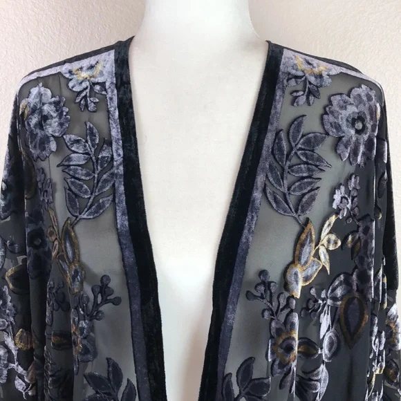 A New Day Kimono Sheer Velvet Velour Accent One Size - Picture 2 of 8
